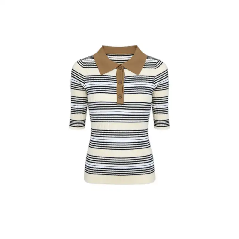 女性の服スリムアイスシルク Tシャツ夏ストライプカジュアルニ - Vintage Collectible Buttons のレビューと価格