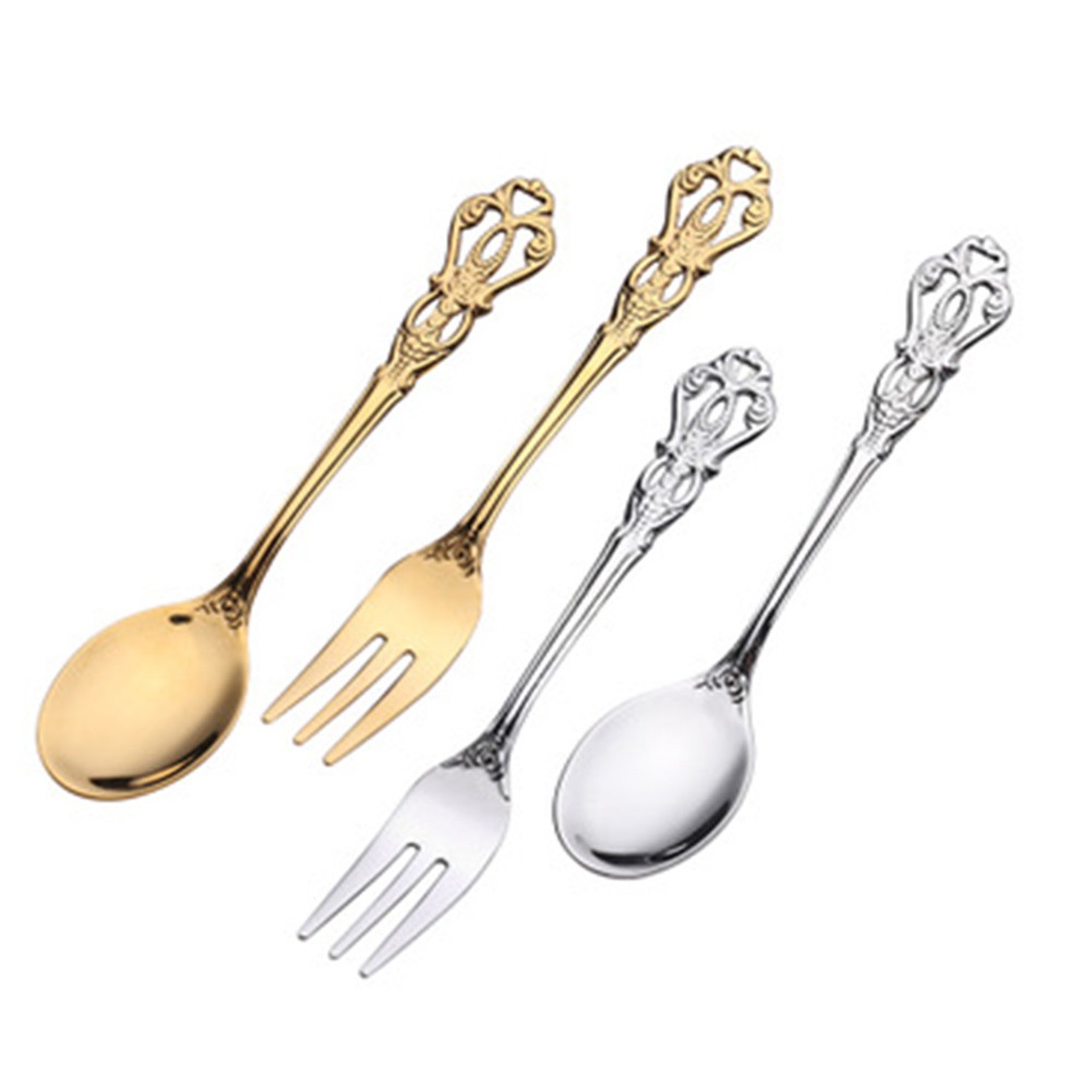1 ペアヴィンテージゴールドスプーンフォークカトラリーセット - Vintage Collectible Spoons のレビューと価格