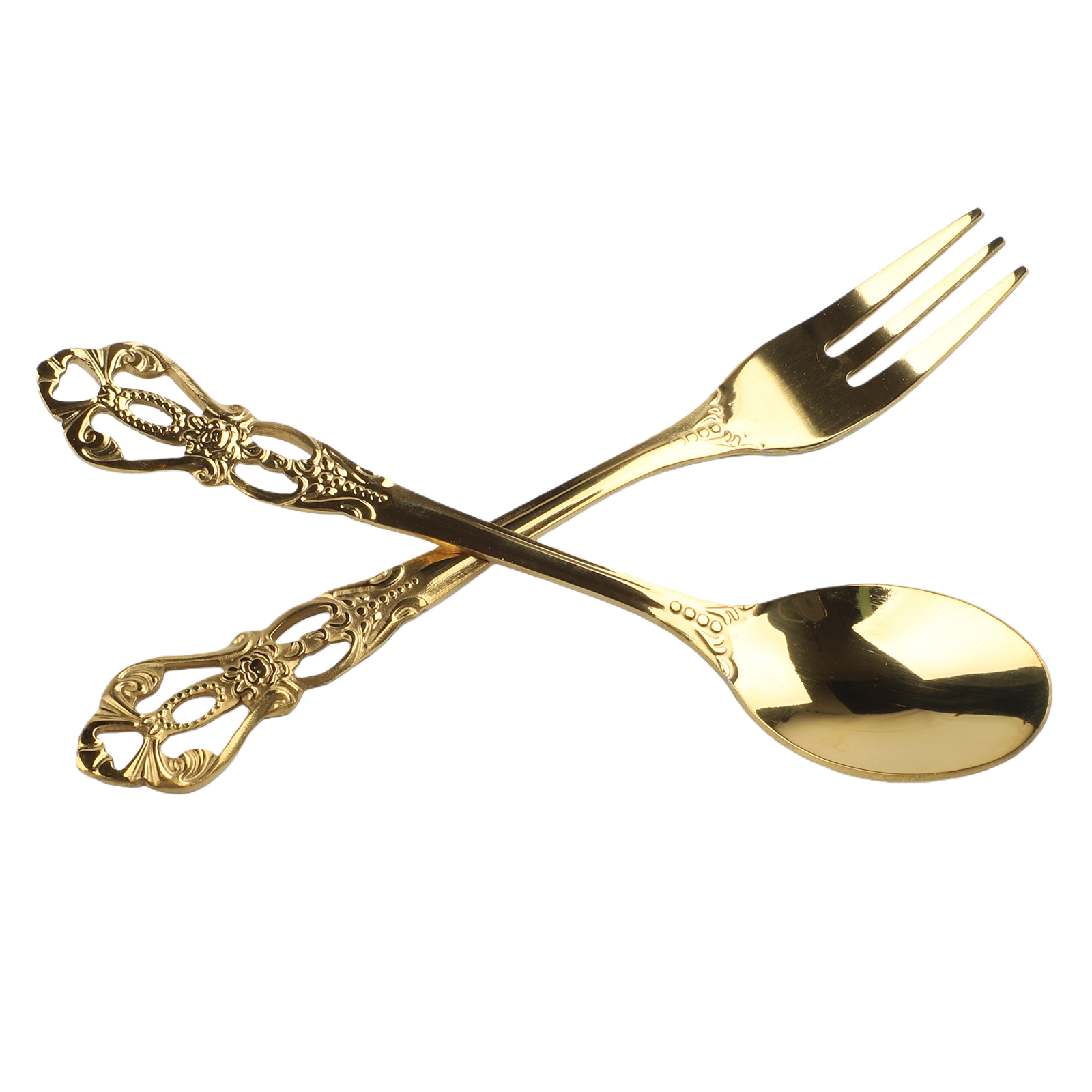 1 ペアヴィンテージゴールドスプーンフォークカトラリーセット - Vintage Collectible Spoons のレビューと価格