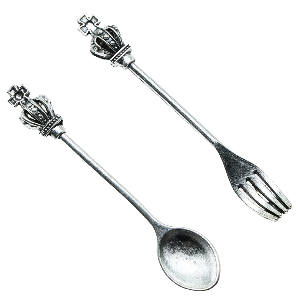 10個アンティークシルバー色クラウンスプーンチャームペンダン - Vintage Collectible Spoons のレビューと価格