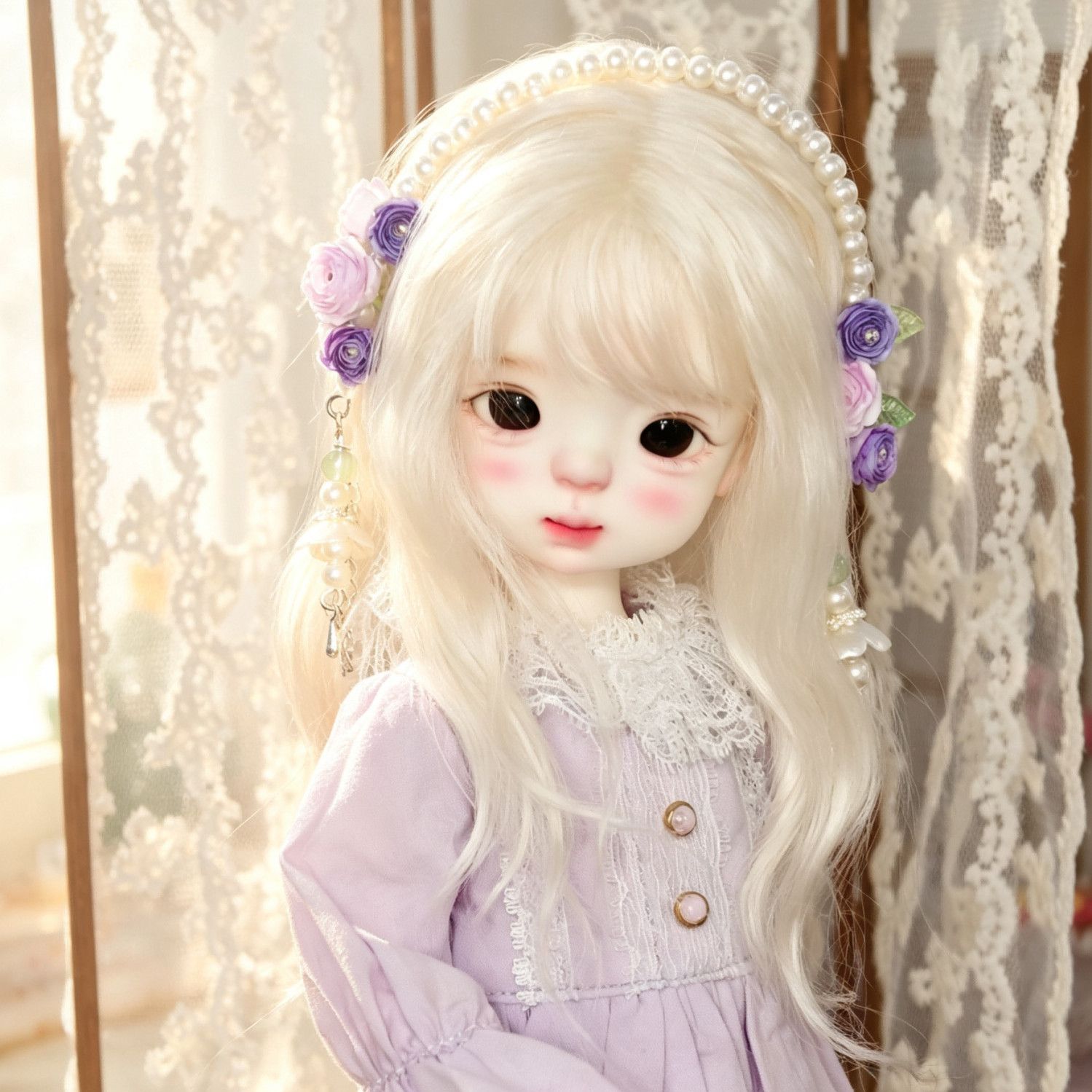手作りのパールフラワードールヘッドバンド、ロングタッセルチェ - Vintage Collectible And Vintage Dolls のレビューと価格