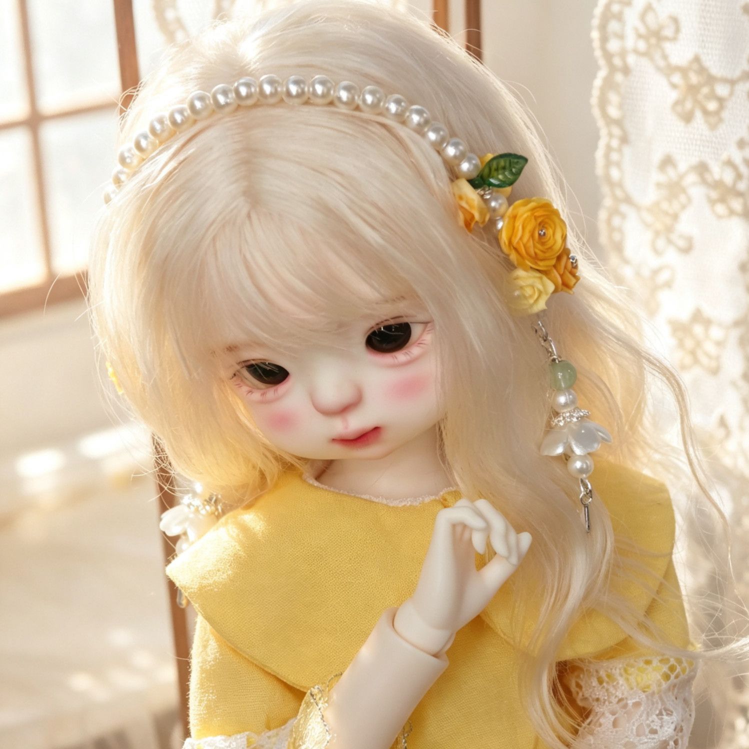 手作りのパールフラワードールヘッドバンド、ロングタッセルチェ - Vintage Collectible And Vintage Dolls のレビューと価格